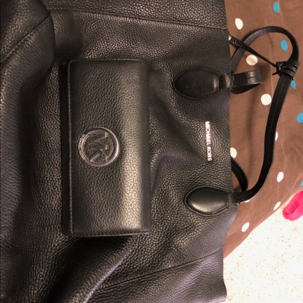 Michael Kors black bag with matching wristlet